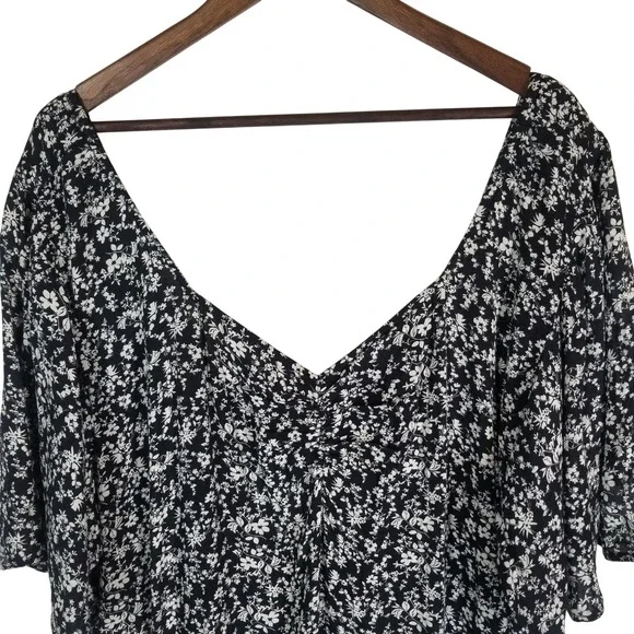 A New Day Black Floral Print Flutter‎ Sleeve V Neck Midi Dress Plus Size 3X - Picture 12 of 13